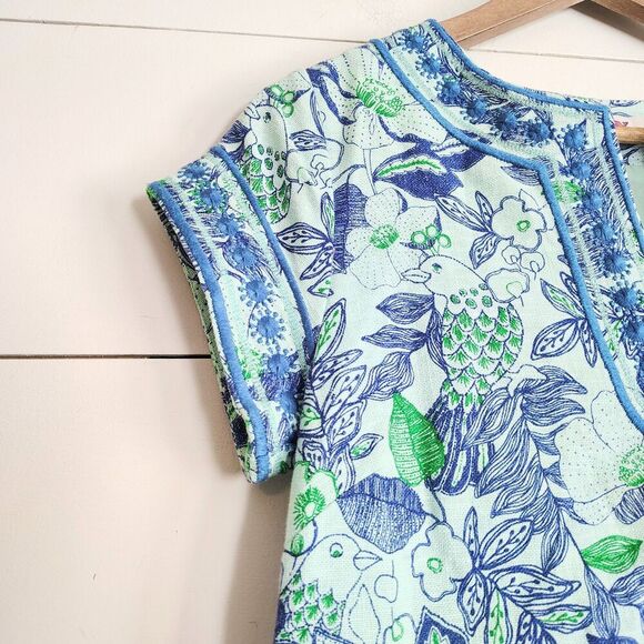 Vineyard Vines Bird Print Linen Blend Cordia Embroidered Shift Dress Preppy 0 - Picture 4 of 12